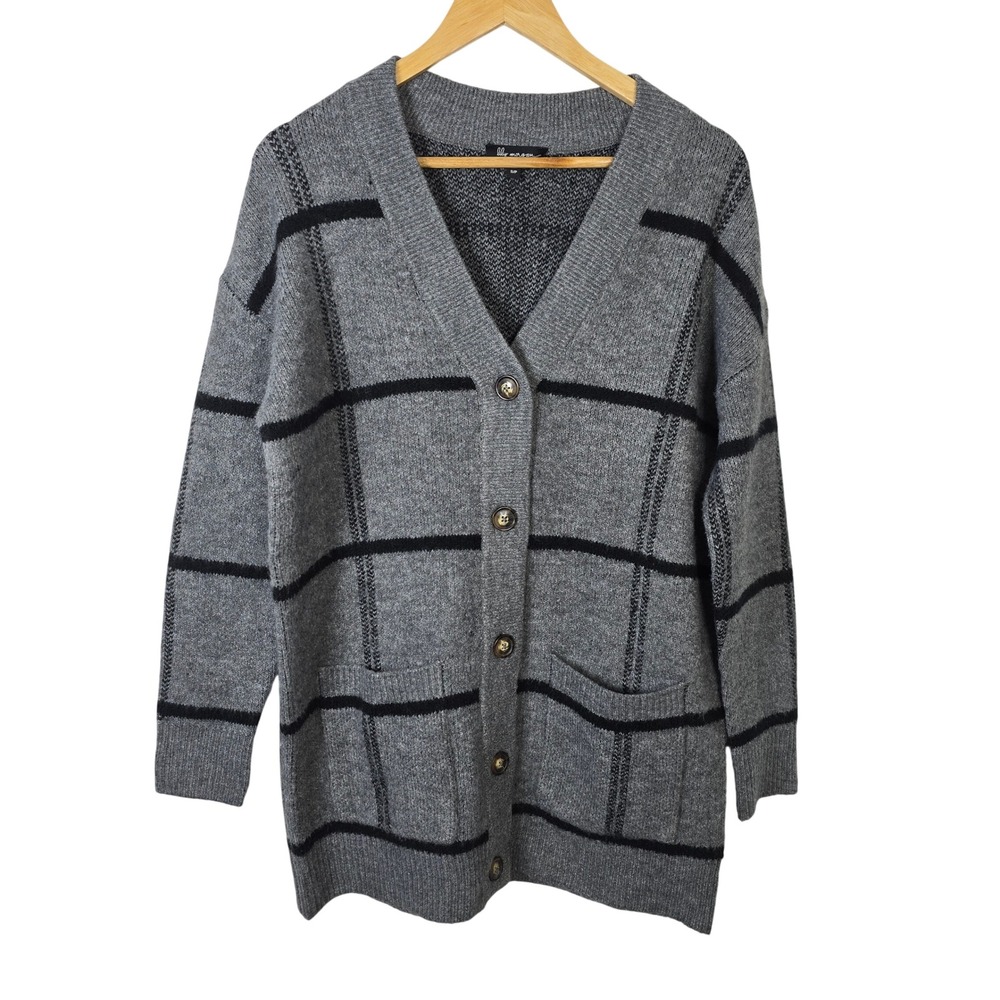 Lily Morgan Gray Windowpane Plaid Button Front Cardigan Sweater Womens Small S/P